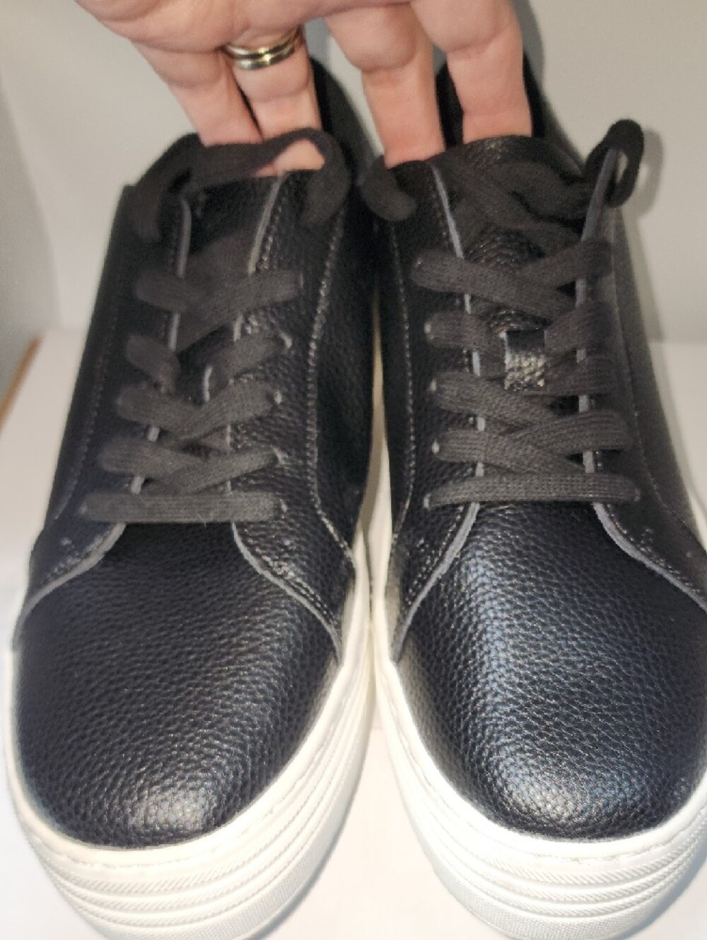 Joy Mangano‎ Brand Black Leather Platform Sneakers with White Sole Size 8w